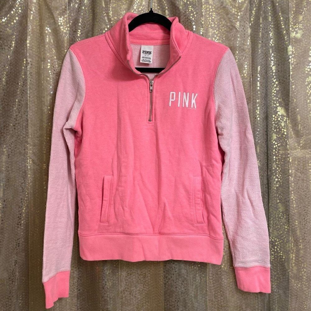 PINK Victorias Secret Light Pink Terrycloth Pullover 1/4 Zip Sweater, S